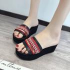 Embellished Wedge-heel Slide Slippers