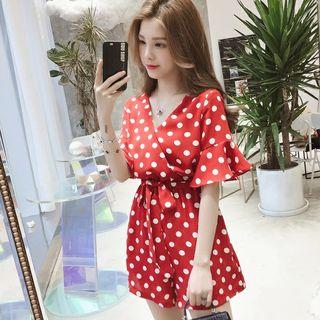 Dotted Short-sleeve Chiffon Playsuit