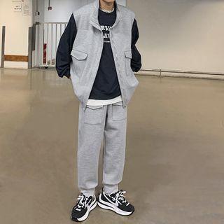 Set: Plain Zip Vest + Sweatpants