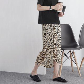 Leopard-print Asymmetric Chiffon A-line Skirt