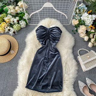 Drawstring Velvet Tube Dress