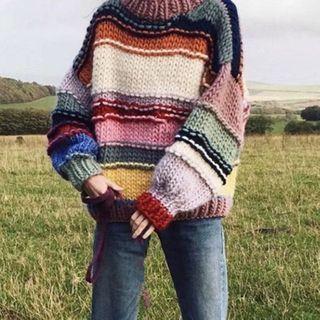 Color Block Sweater Rainbow - One Size
