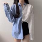 Long Sleeve Two Tone Asymmetrical Striped Shirt