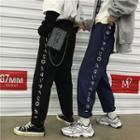 Lettering Trim Crop Straight-cut Pants