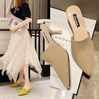 Pointy-toe High-heel Knit Mules