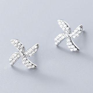S925 Sterling Silver Rhinestone Windmill Stud Earring As Shown In Figure - One Size