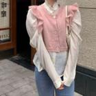 Lettuce Edge Knit Vest / Scoop-neck Blouse