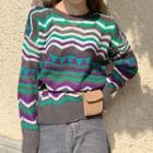 Zigzag Pattern Sweater Purple & Green & Gray - One Size