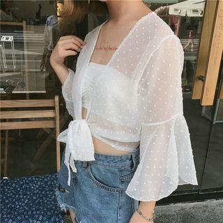 3/4 Sleeve Tie-waist Chiffon Light Jacket