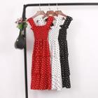 Wide Strap Dotted Smocked Layered Dress