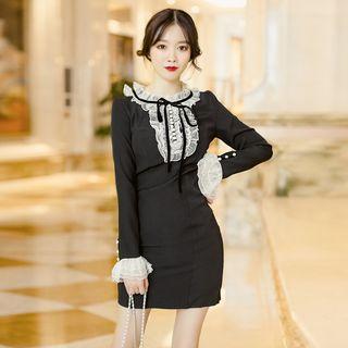 Lace Neckline Long-sleeve Bodycon Dress