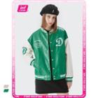 Faux-leather Embroidered Baseball Jacket