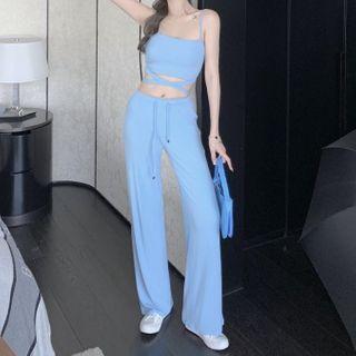 Cross Strap Camisole Top / High Waist Wide Leg Pants