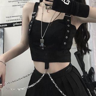 Chain Accent Cropped Tank Top Black - One Size