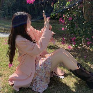 Plain Blazer / Long-sleeve Floral A-line Dress