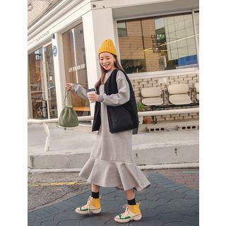 Plus Size Sherpa-fleece Panel Padded Vest