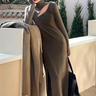 Cutout Turtleneck Midi Sweater Dress