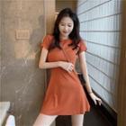 Short-sleeve Frog-buttoned A-line Mini Dress