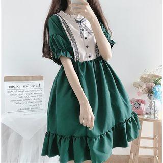 Lace-trim Short / Long-sleeve A-line Dress