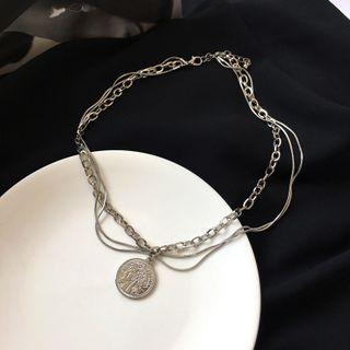 Coin Layered Necklace 1 Pc - Necklace - Silver - One Size