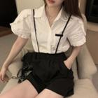 Ruffle Trim Short-sleeve Shirt / Suspender Shorts