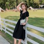 Short-sleeve Scallop Midi A-line Dress