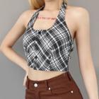 Plaid Cropped Halter Top