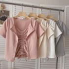 Set: Short-sleeve Button-up T-shirt + Drawstring Camisole Top