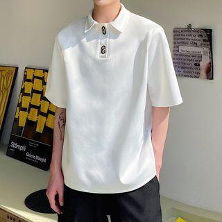 Elbow-sleeve Metallic Button Polo Shirt
