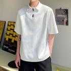 Elbow-sleeve Metallic Button Polo Shirt