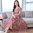 Short-sleeve Floral Chiffon A-line Midi Dress (various Designs)