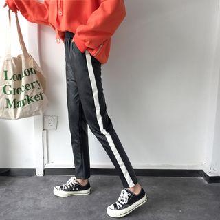 Faux Leather Contrast Trim Pants