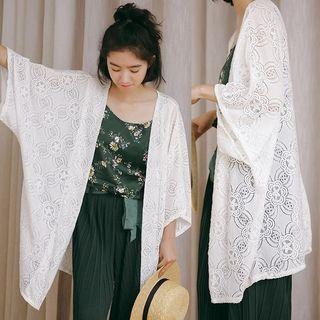 Perforated Chiffon 3/4 Sleeve Long Jacket