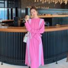 Color Panel Round-neck Chiffon Long-sleeve Dress