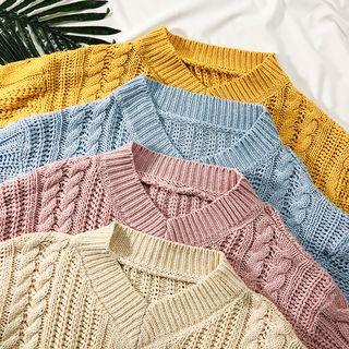 Drop-shoulder V-neck Knit Sweater