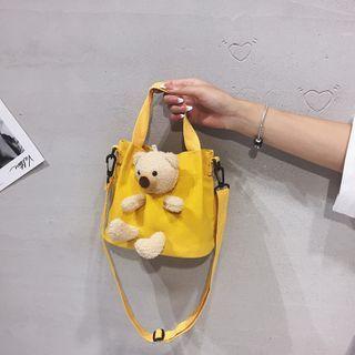 Bear Applique Canvas Bucket Bag