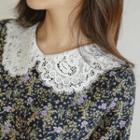 Crochet-collar Floral Dress With Sash