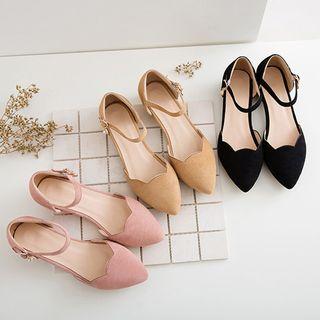 Scallop Trim Low Heel Ankle Strap Sandals