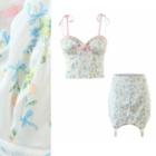 Ribbon-bow Floral Print Camisole / Floral Print Skirt