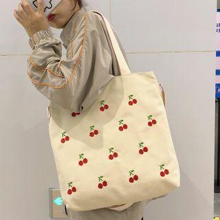 Cherry Embroidered Canvas Tote Bag