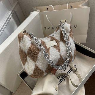 Argyle Fluffy Hobo Bag