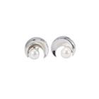 Sterling Silver Fashion Simple Moon White Freshwater Pearl Stud Earrings Silver - One Size