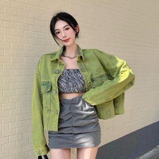 Denim Button-up Jacket Green - One Size