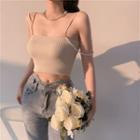 Faux Pearl Knit Camisole Top / High-waist Cropped Skinny Jeans