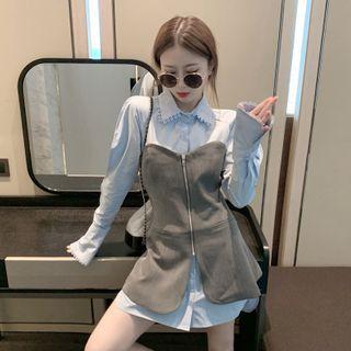 Plain Long-sleeve Shirt / Sleeveless Sleeveless Top