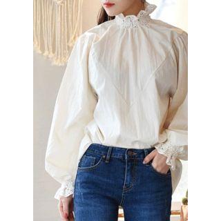High-neck Lace-detail Cotton Blouse