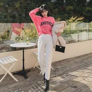 Drop-shoulder Letter-print Sweater