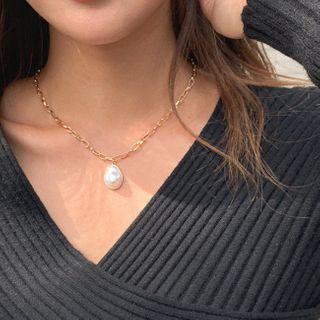 Faux-pearl Pendant Chain Necklace Gold - One Size