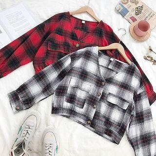Double-pocket V-neck Long-sleeve Top