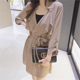 Set: Tab-sleeve Chiffon Trench Coat + Camisole Top